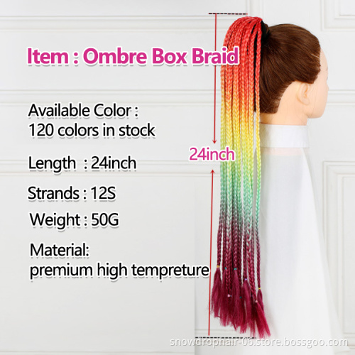 Julianna 24inch Rainbow Rope Ponytail Braids Synthetic Ombre Box Braiding hair Accessories Rubber Band Hair Braids